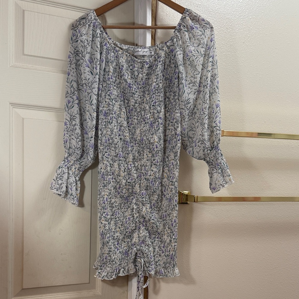 Petal & Pup Lavender and White Smocked Floral Mini Dress